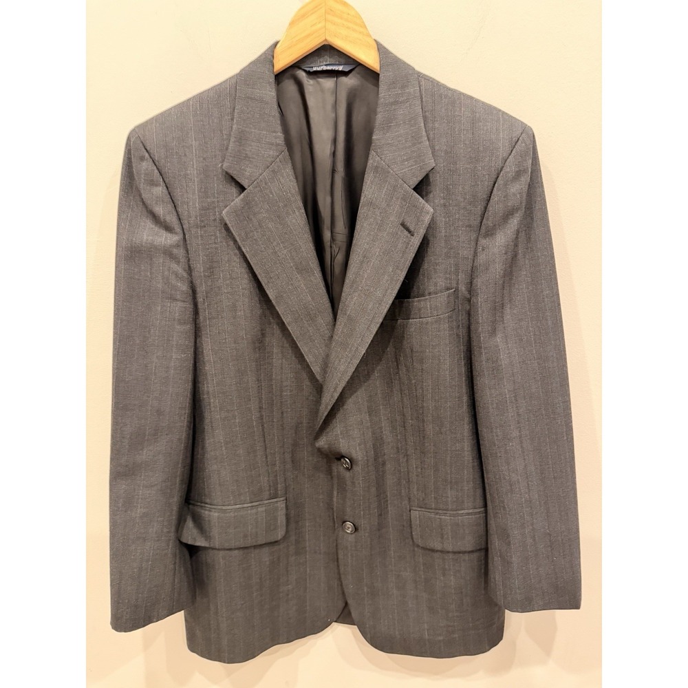 Vintage Burberrys Wool‎ Blazer Men's 40R Gray Pinstripe Sport Coat Classic Fit